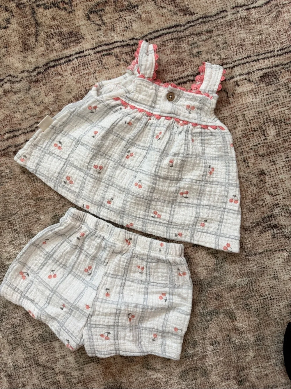 Kids White & Pink Cherry Print  Set